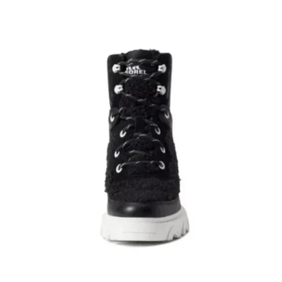 Sorel Women's Brex Heel Cozy Lace Booties Boots 9 Black Sea Salt GIFT NEW